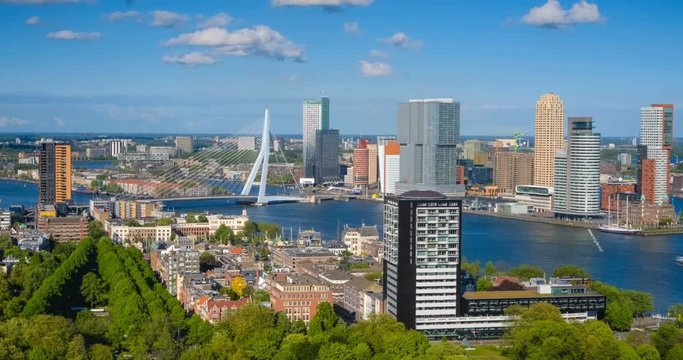 View of Rotterdam city and the Erasmus bridge Erasmusbrug