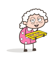 Cartoon Kind Granny Presenting Cookies Vector Illustration