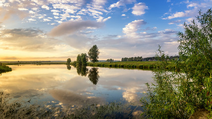 вечерний летний пейзаж с деревом на берегу реки, Россия, Урал © 7ynp100