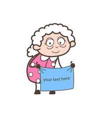 Cartoon Granny Showing Message Banner Vector Illustration