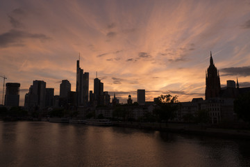 Fototapeta na wymiar Sunset skyline cityscape in metropolis city Frankfurt