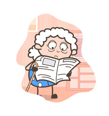 Cartoon Granny Reading Newspaper Vector Illustration