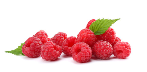 ripe raspberries isolated on white background close up
