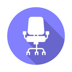 Office chair flat icon. Round colorful button, Seat circular vector sign with long shadow effect. Flat style design