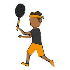 Colorful doodle tennis player over white background vector illustration
