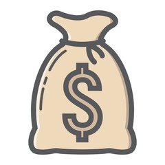 Money bag filled outline icon, business and finance, dollar sign vector graphics, a colorful line pattern on a white background, eps 10.