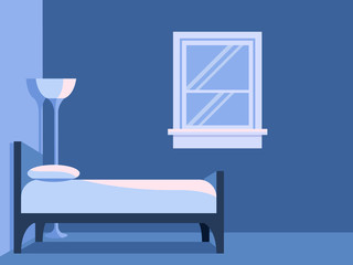 Blue Bedroom With Window Flat Vector Background