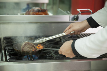 Beef roasted in pan on the stove