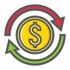 Exchange filled outline icon, business and finance, dollar sign vector graphics, a colorful line pattern on a white background, eps 10.