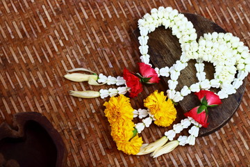 Thai style bouquet use in traditional on bamboo floor