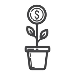 Investment growth line icon, business and finance, coin plant sign vector graphics, a linear pattern on a white background, eps 10.