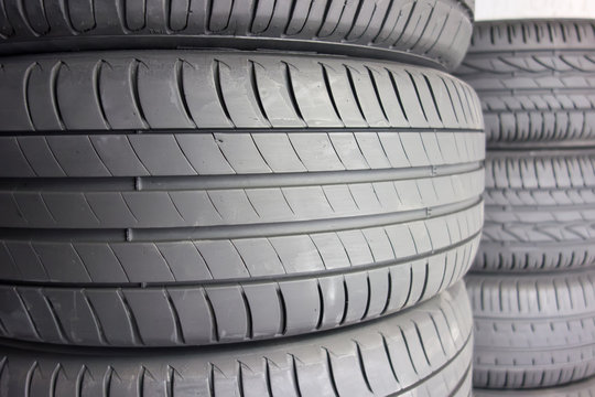  Close up view of tires in a car shop