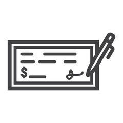 Bank check line icon, business and finance, pen sign vector graphics, a linear pattern on a white background, eps 10.