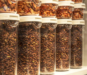 Containers for storage of dry cereals and nuts