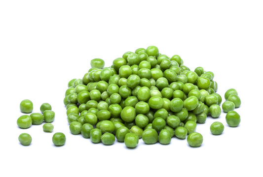 Green peas with shadow on white background