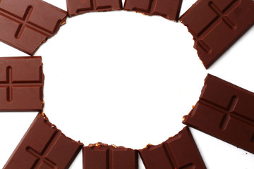 sweet chocolate bar in white background top view