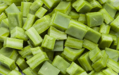 Texture detail of cut nopales in boxes