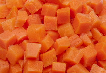 Detail of texture of chopped carrot in squares