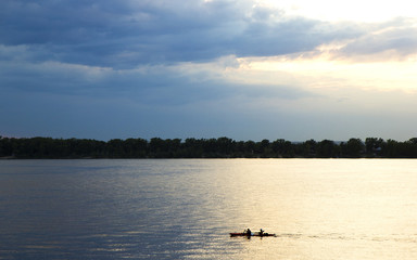 Sunset in Volga river in Samara city, Russia.