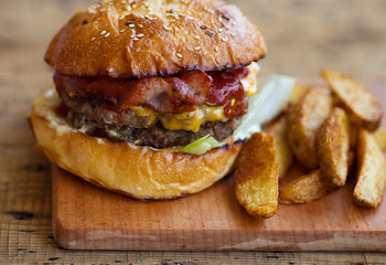 Home made hamburger with lettuce and cheese