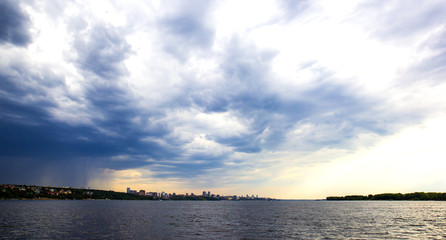 Sunset in Volga river in Samara city, Russia.