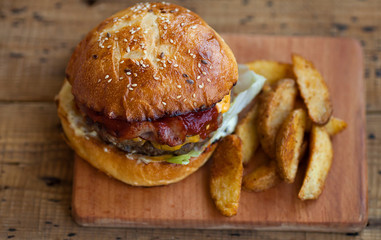 Home made hamburger with lettuce and cheese