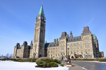 Parliament Buildings in winter, Ottawa, Ontario, Canada.