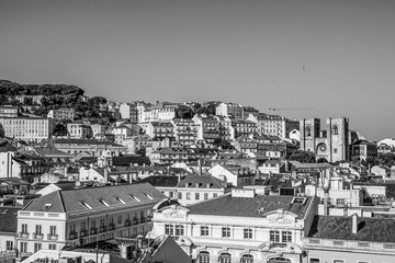 The hill of Alfama in Lisbon - beautiful view from above - LISBON / PORTUGAL - JUNE 17, 2017