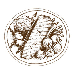 Steak plate vector illustration hand drawing