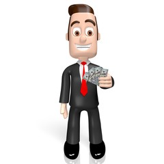 3D businessman, hundred dollar bills