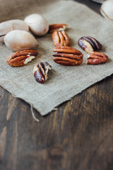 Pecan nuts on cloth
