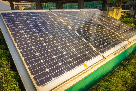 Solar Pannel In Victoria Peak Tower And Tram In Hong Kong