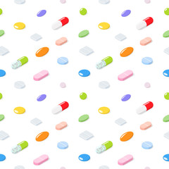 Seamless pattern medical pills, tablets, capsules.