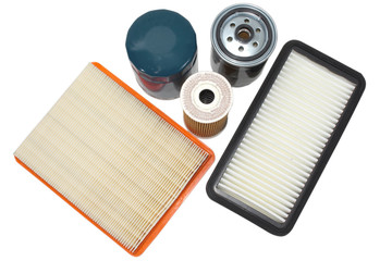 Spare parts for the car.Filter oil, fuel, air isolated on white background.