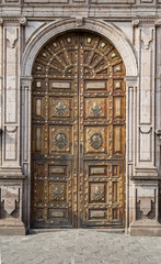 Doors of colonial temple morelia michoacan., Mexico