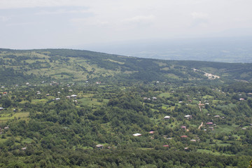 View sees the village from high angle in Georgia