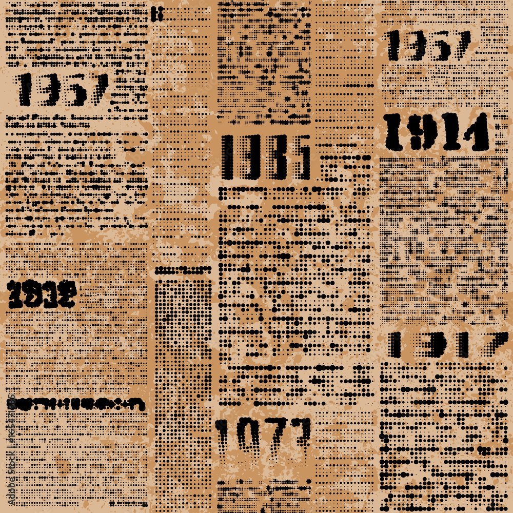 Poster seamless background pattern. imitation of grunge retro halftone newspaper, unreadable.