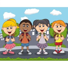 Children playing on the street park cartoon
