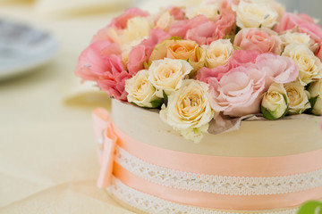 bouquet of pink roses, wedding table decoration