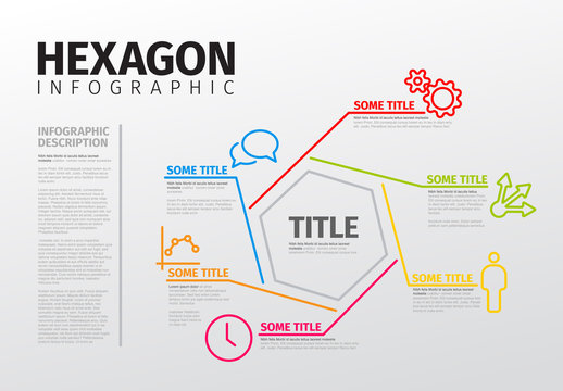 Vector Infographic thin line hexagon template
