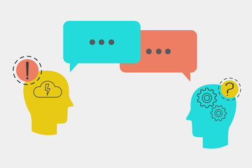 Head icons with speech bubbles,concept of client services