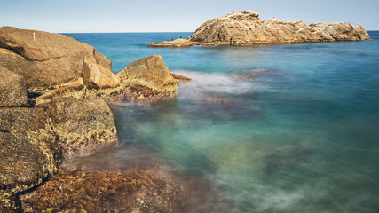 Fototapeta na wymiar Coastal with rocks ,long exposure picture from Coasta Brava, Spain