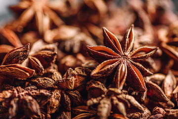 Background of Star Anise Fruits and Seeds.