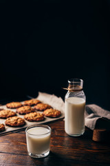 Glass of Milk and Oatmeal Cookies.