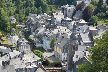 Fototapeta premium Beautiful Monschau in Germany with red house