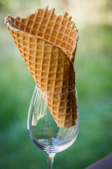Waffle cone in a wine glass.