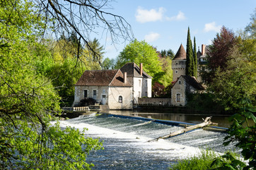 Watermill of the abbey of Notre-Dame de Fontgombault, La Brenne (Indre), France - obrazy, fototapety, plakaty