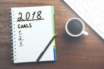 Wooden cube number 2018 on working table