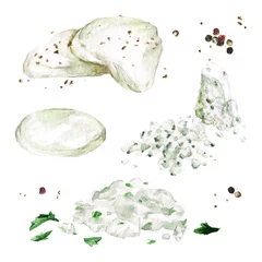 Fototapete Aquarell Abbildungen Creamy types of cheese. Watercolor Illustration.   © nataliahubbert