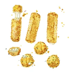 Rolgordijnen Cheese snacks. Watercolor Illustration.  © nataliahubbert